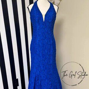 Flair NY- Blue Formal Sparkle V Neck Long Length Dress Size 5